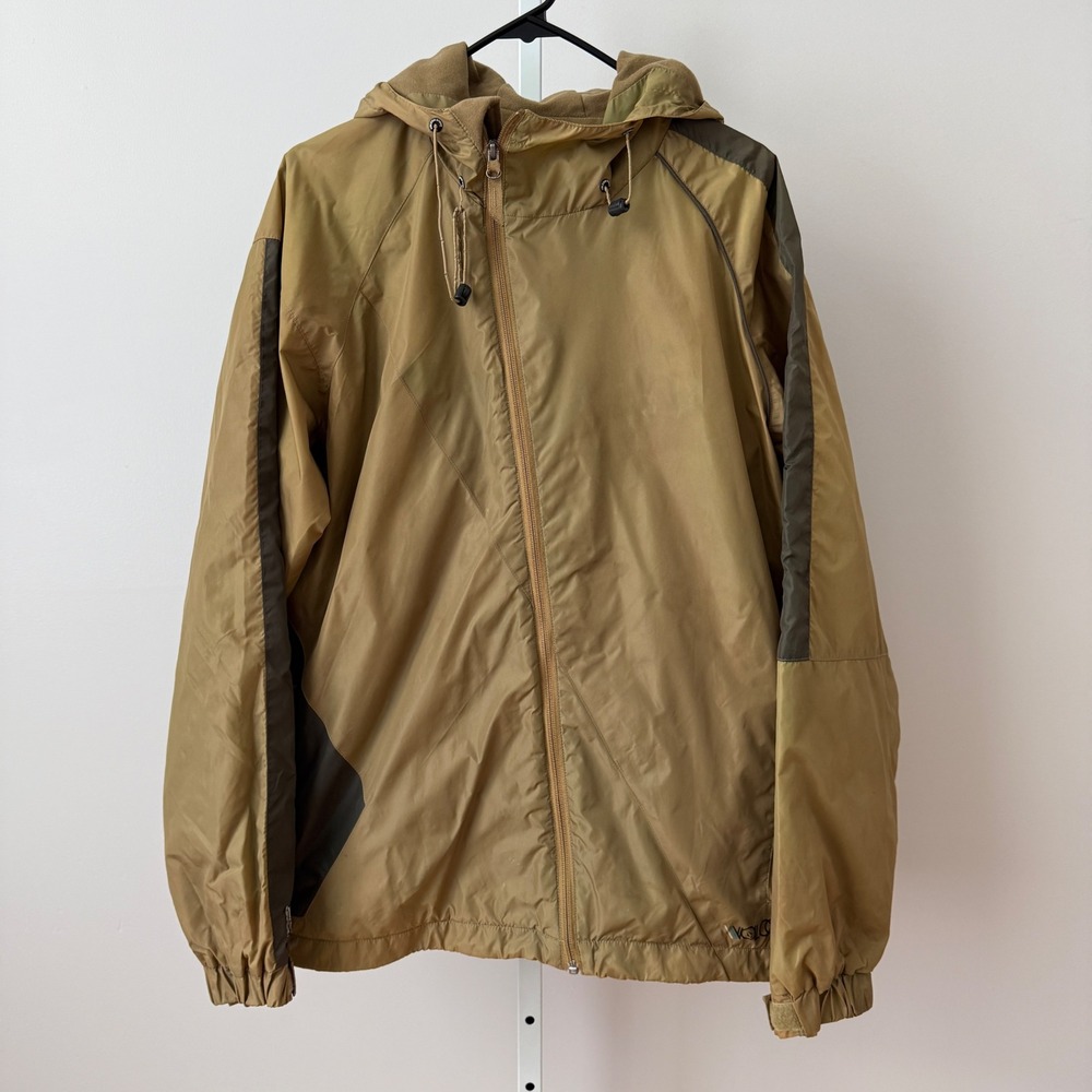 Volcom‎ sz XL Oblazero Breaker Hooded Windbreaker Jacket Tan Brown Streetwear
